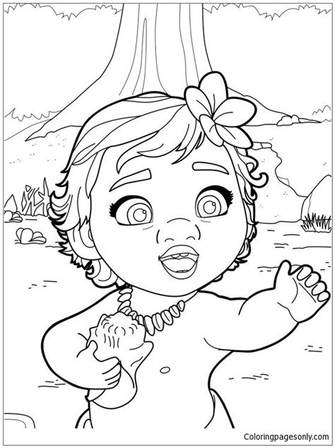 Baby Moana Princess Coloring Page Free Coloring Pages Online