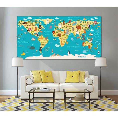 Nursery World Map Canvas Print For Kids Room Zellart Canvas Prints