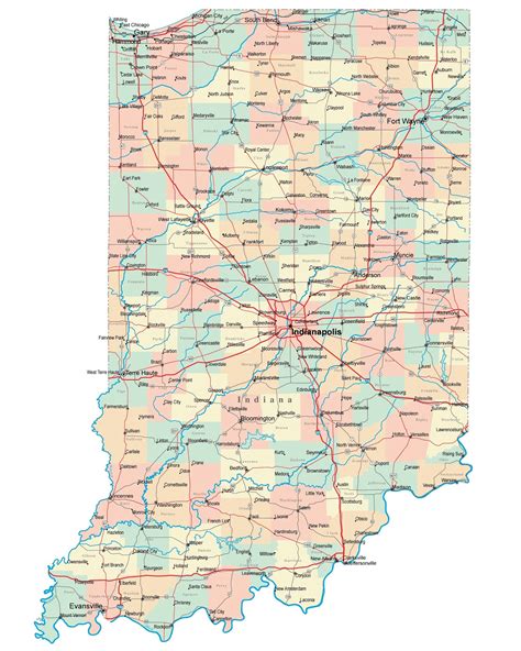 Indiana State Road Map Glossy Poster Picture Banner In County Etsy