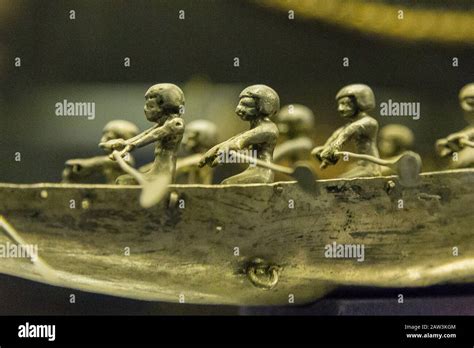Egypt Cairo Egyptian Museum Silver Rowers On A Boat Found In The Tomb Of The Queen Ahhotep