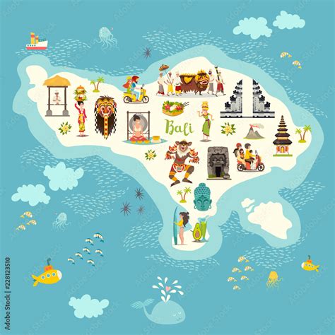 Bali Map Vector Illustrated Map Of Bali For Childrenkid Cartoon