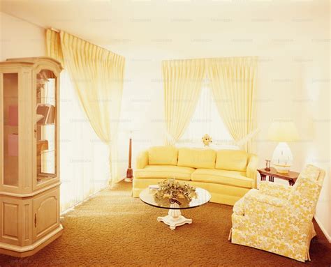 United States Circa 1970s Living Room Interior With Gold Carpet And