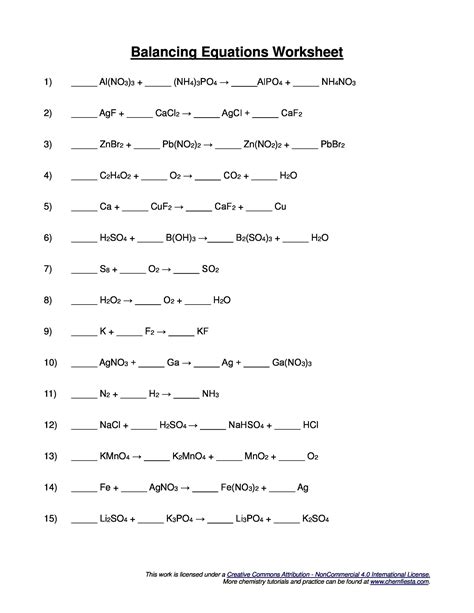 A balanced chemical equation gives the number and type of atoms participating in a reaction, the reactants, products, and direction of the reaction. 49 Balancing Chemical Equations Worksheets with Answers