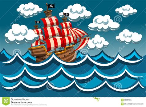 Navires bow plongée dans une grande vague éclaboussante, océan antarctique, antarctique. Navire De Pirate Dans La Tempête Illustration de Vecteur ...
