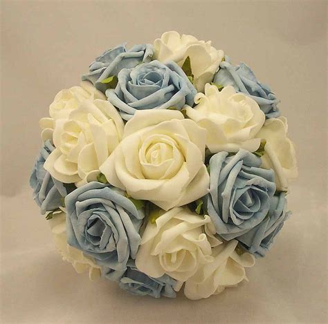 Posy Bouquets Baby Blue And White Rose Posy Bouquet Silk