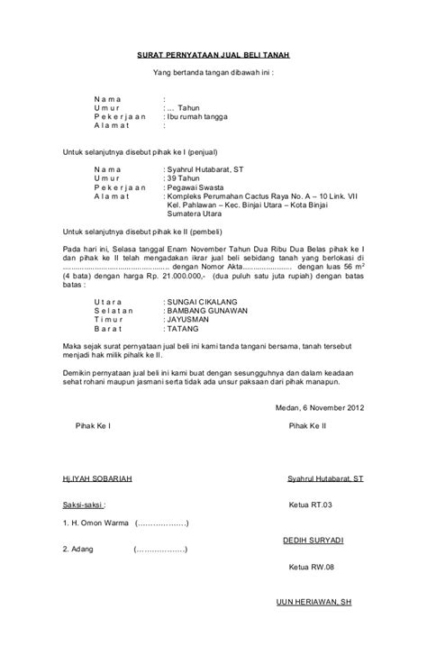 Contoh Surat Jual Beli Tanah - wingreat