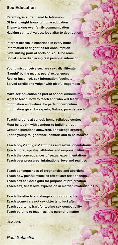 Sex Education Sex Education Poem By Paul Sebastian