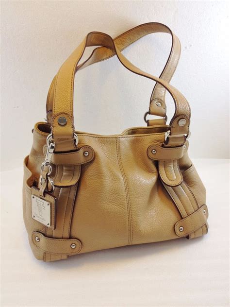 Tignanello Tan Leather Shoulder Bag Handbag Purse W Key Chain Leather