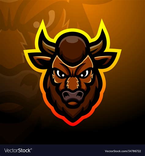 Bison Head Mascot Esport Logo Design Royalty Free Vector