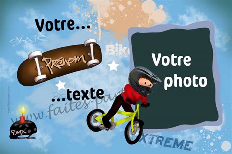 Carte d'invitation d'anniversaire 10 ans. Invitation anniversaire garcon - Sport Extreme : BMX & Skate