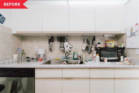 We had a narrow hollow door that went from the kitchen to the garage. Narrow Galley Kitchen Makeover Inspiration | Kitchn