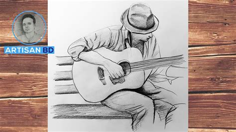 How To Draw A Boy With Guitar For Beginners Pencil Sketch Pencil