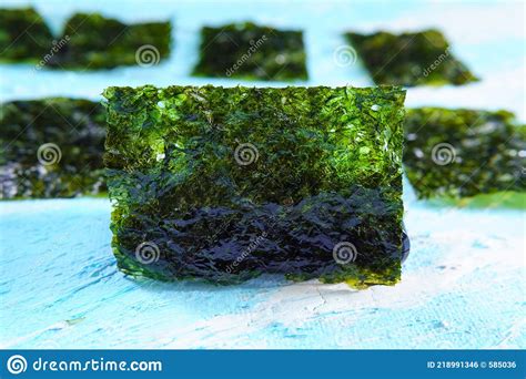 Japanese Food Nori Dry Seaweed Or Edible Seaweed Close Up Stock Photo