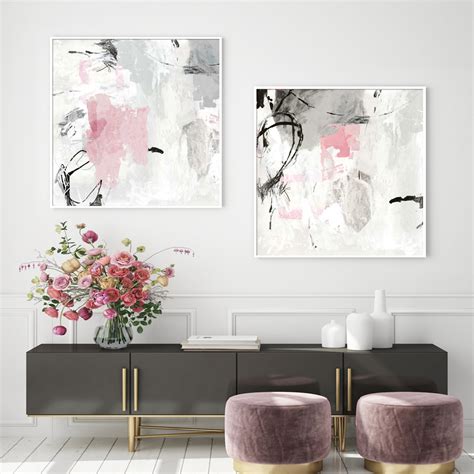 Wall Art Prints Abstract Pink Grey 2 Sets Canvas Prints Poster