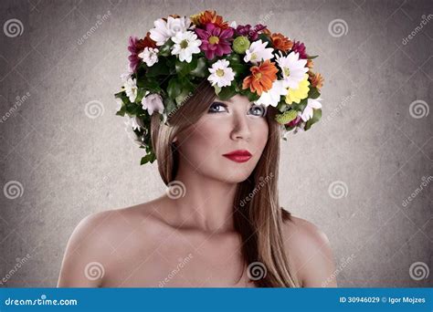 sensual woman with flower wreath stock image image of cute fairy 30946029