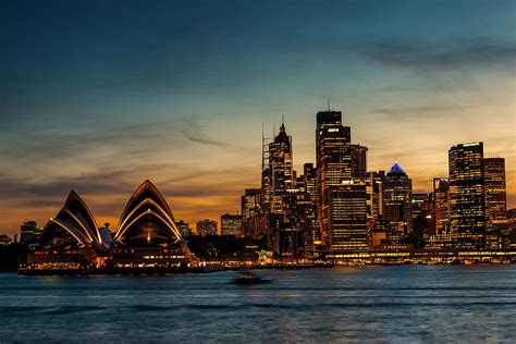 Sydney Australia Opera Theater Sunset Evening Clouds Water Sea
