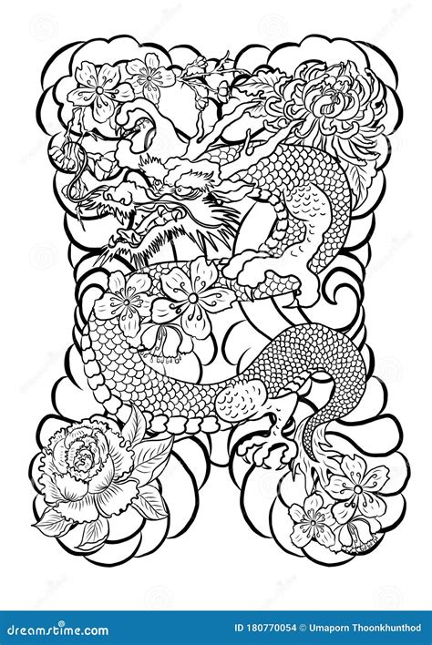 Outline Chinese Dragon Illustration For Tattoo Design Cartoondealer