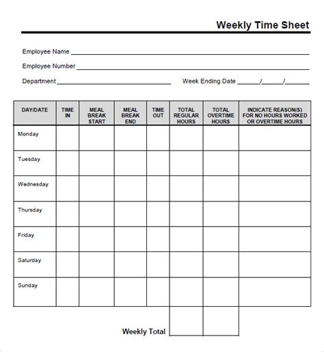 Weekly timesheet template