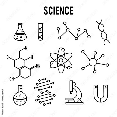 Science Icons On White Background Research Outline Icon Tiny Line