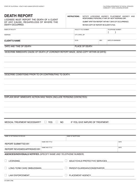 Lic 624 Death Report Form Fill Out And Sign Printable Pdf Template