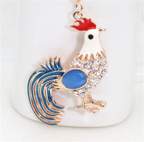 Chic Opals Cock Rooster Chicken Keychains Crystal Bag Pendant Key Ring