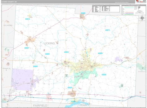licking county oh wall map premium style by marketmaps mapsales