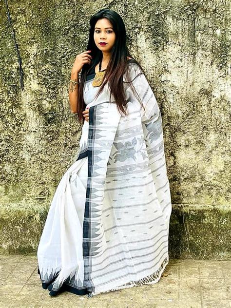 Moirangphee Cotton Saree In Black And White From Manipur