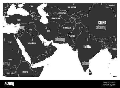 Political Map Of South Asia And Middle East Countries Simple Flat