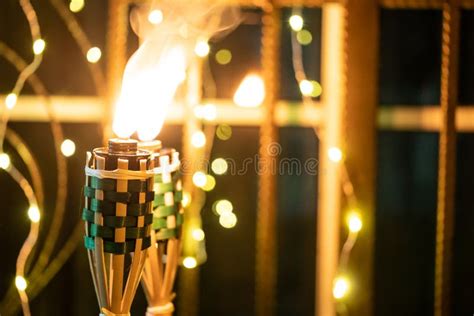 Bamboo Oil Lamp Or Pelita For Eid Or Hari Raya Decoration Stock Photo