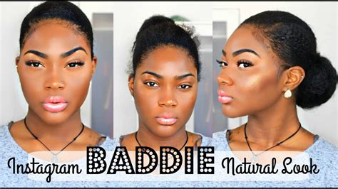 Instagram Baddie Natural Hair And Makeup Tutorial On Dark Skin Youtube