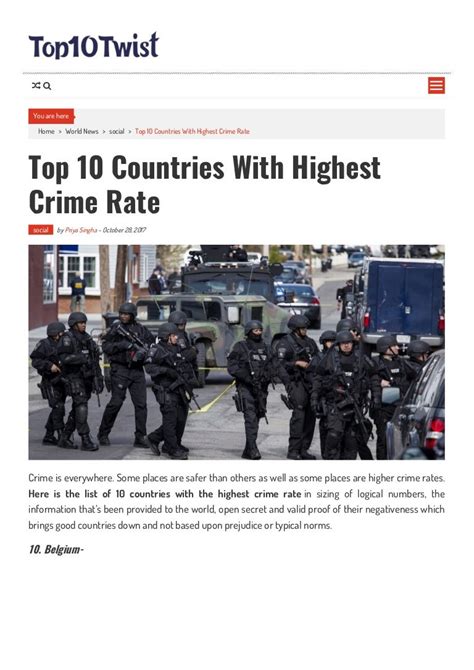 Top 10 Highest Crime Rate Countries In The World By Waffle Exo