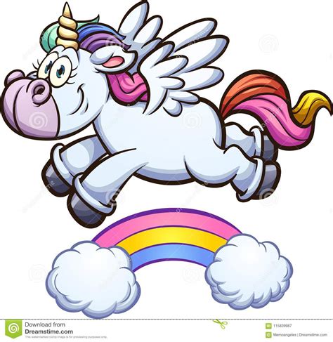 Rainbow Unicorn Flying Over Rainbow Stock Vector Illustration Of