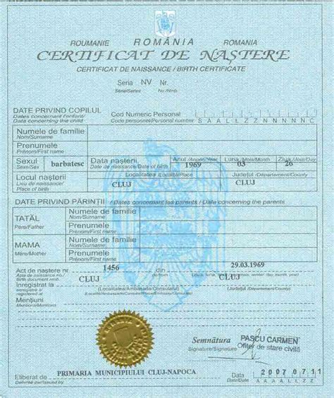Romanian Birth Certificate Trilingual Bevándorlás Ausztráliába