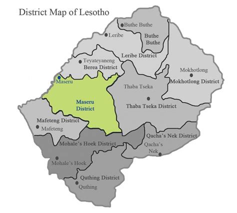 Detailed tourist and travel map of lesotho in africa providing regional information. Lesotho map districts - Map of Lesotho showing districts (Southern Africa - Africa)