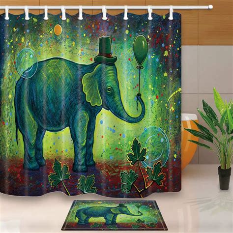 High Quality Shower Curtains Green Cartoon Funny Elephant Bathroom Curtains Waterproof And
