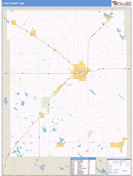 Lyon County Minnesota Zip Code Wall Map