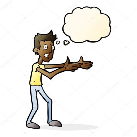 Cartoon Man Desperately Explaining With Thought Bubble Stock Vector