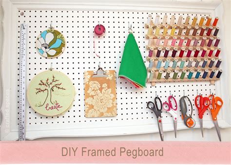 I made one like this but i built a frame on the back and put 2 eye screws on the top to hang it,so i can move it when i need to. Crafted Spaces: DIY Pegboard Wall Organizer