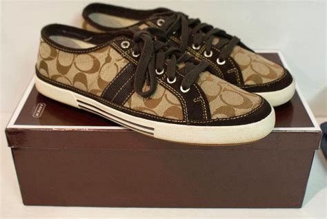 Coach Mens Brad Signature Jacquard Khaki Brown Tennis Shoes Size 105