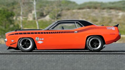 Plymouth Barracuda Classic Old Retro Muscle Vehicles Cars Orange Wheels