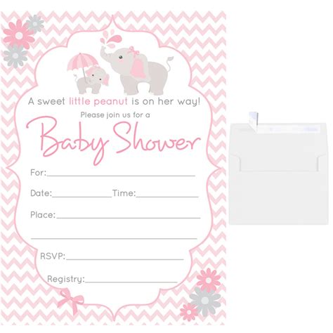 25 Fill In Blank Baby Shower Invitations W Envelopes Pink Elephant