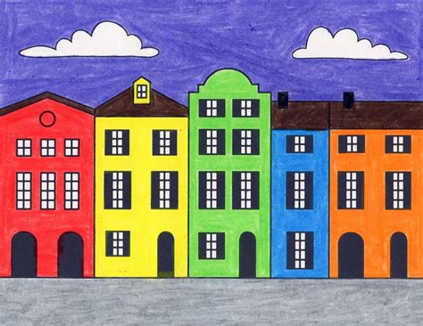 Easy How To Draw Row Houses Tutorial And Coloring Page