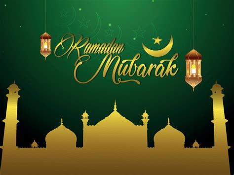 Ramadan Mubarak Greeting Card On Green Background 1988112 Vector Art At