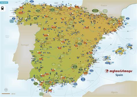 Odległości pomiędzy miastami, wyznaczanie drogi dojazdu. Hiszpania Mapa Turystyczna | Mapa