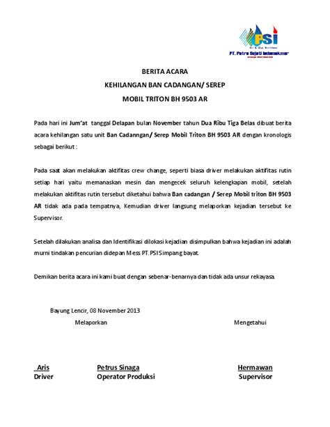 Contoh berita acara kronologis kejadian. Contoh Surat Berita Acara Kronologi Kejadian