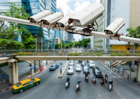 Cctv Camera Or Surveillance Operating On Traffic Road — Stock Photo