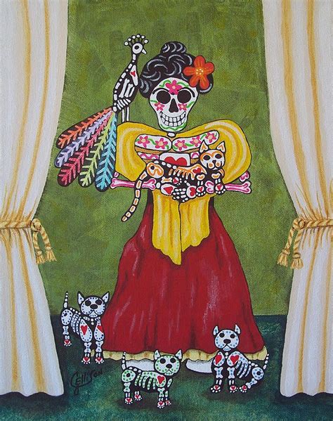 Frida Kahlo With Her Pets By Julie Ellison Kahlo Paintings Skeleton
