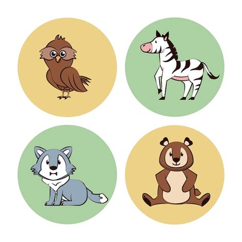 Premium Vector Cute Animals Cartoon Round Icons