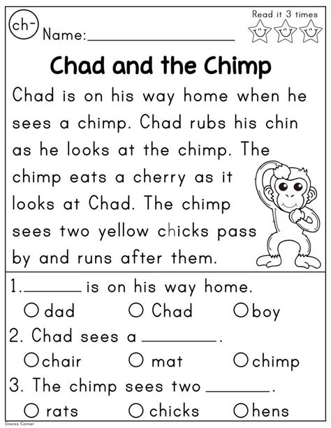 Reading test book for advanced learners. Digraph CH Reading Comprehension Passage - Madebyteachers