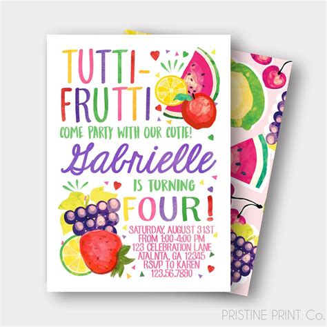 Tutti Frutti Birthday Invitation Two Tti Frutti Fruit Etsy